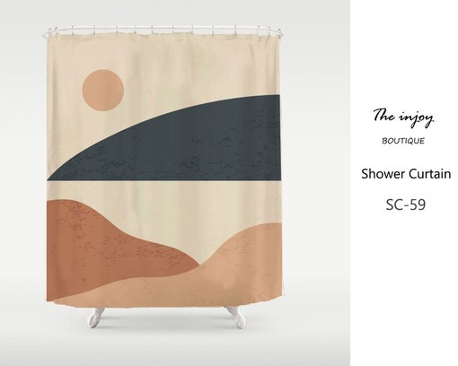 Abstract Sun & Mountain Landscape Shower Curtain, Extra Waterproof Curtains in Customizable Sizes