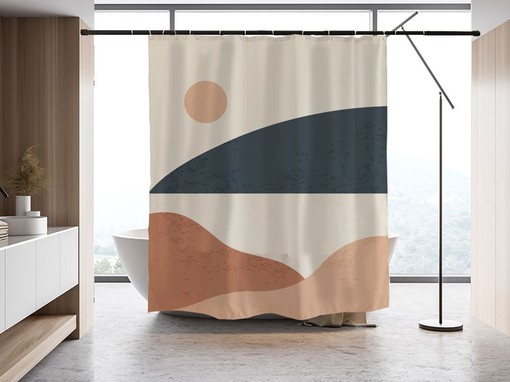 Abstract Sun & Mountain Landscape Shower Curtain, Extra Waterproof Curtains in Customizable Sizes - Image 2