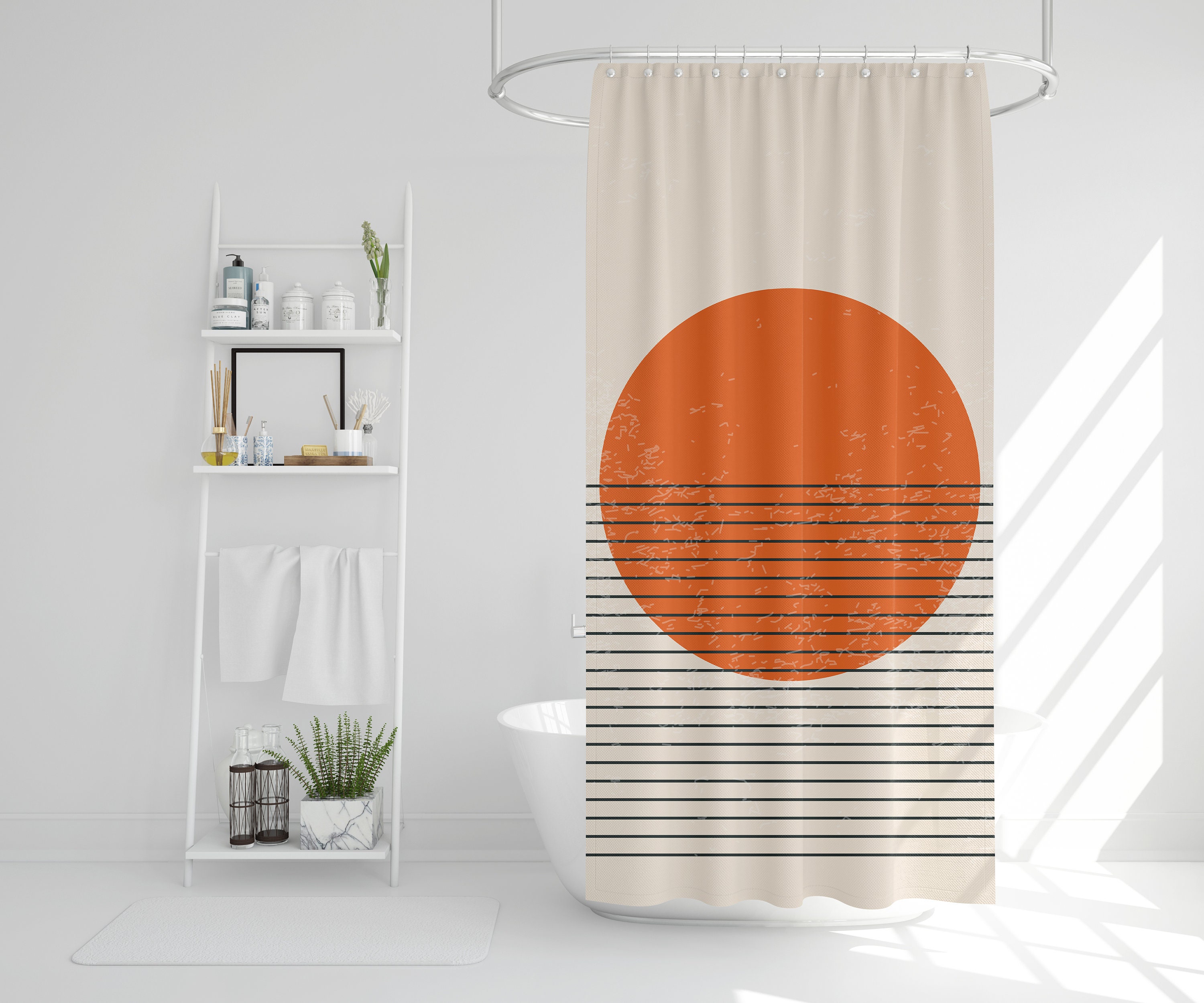 Abstract Vintage Sun Boho Shower Curtain - Eco-Friendly and Waterproof for Vintage Bathroom Decor - Image 2