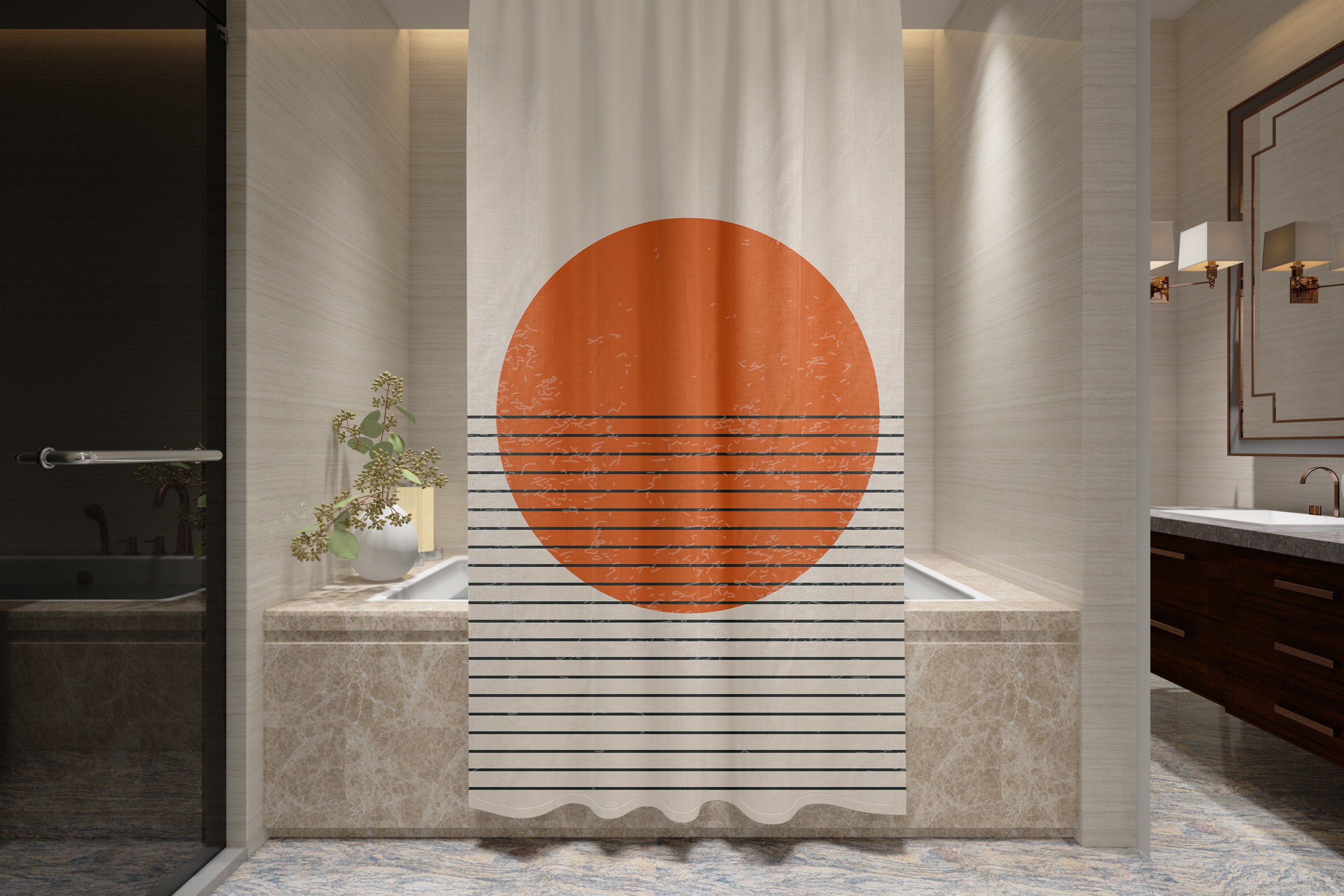 Abstract Vintage Sun Boho Shower Curtain - Eco-Friendly and Waterproof for Vintage Bathroom Decor - Image 3