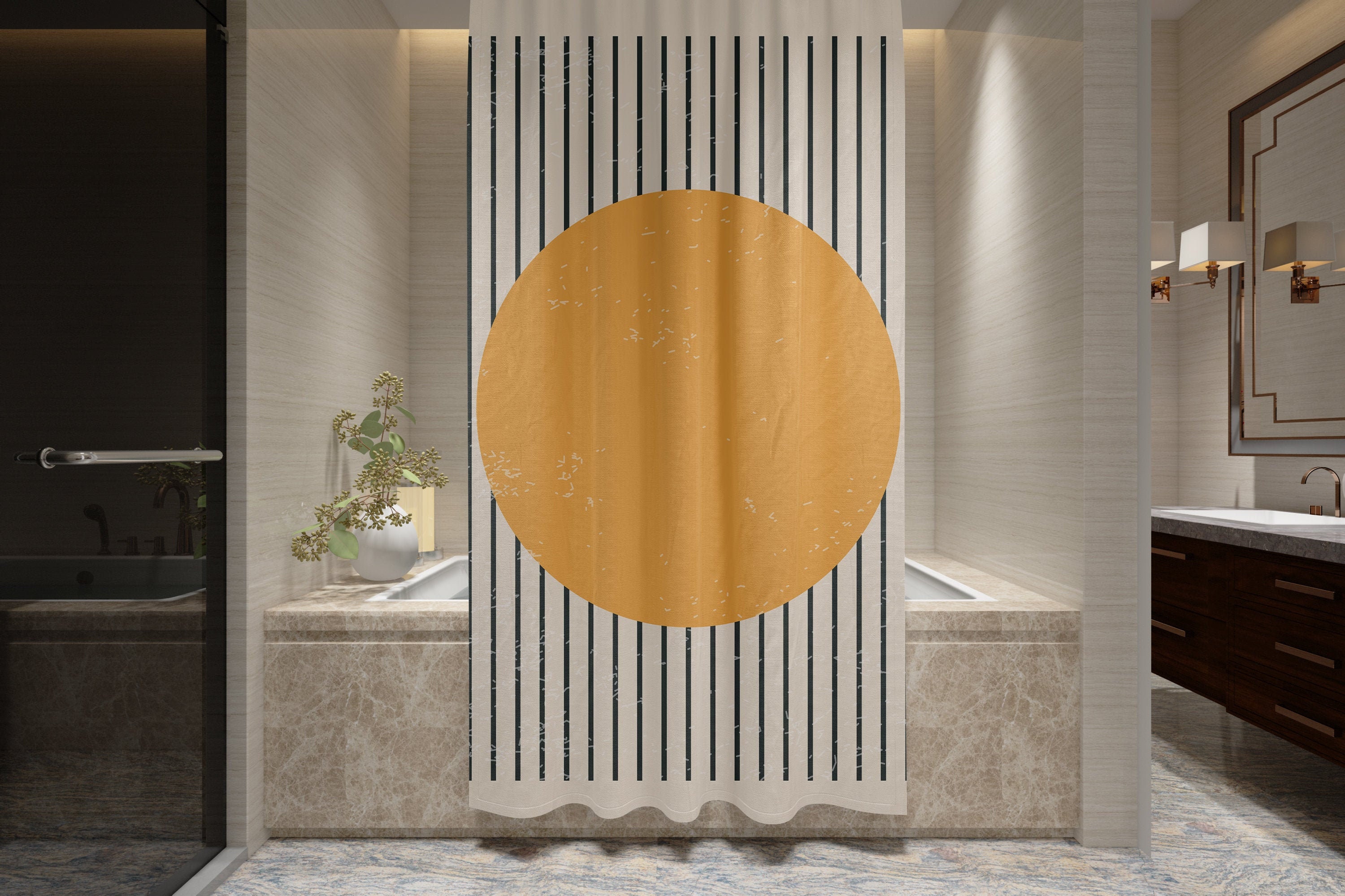 Abstract Vintage Sun Boho Shower Curtain - Waterproof for Vintage Bathroom Decor