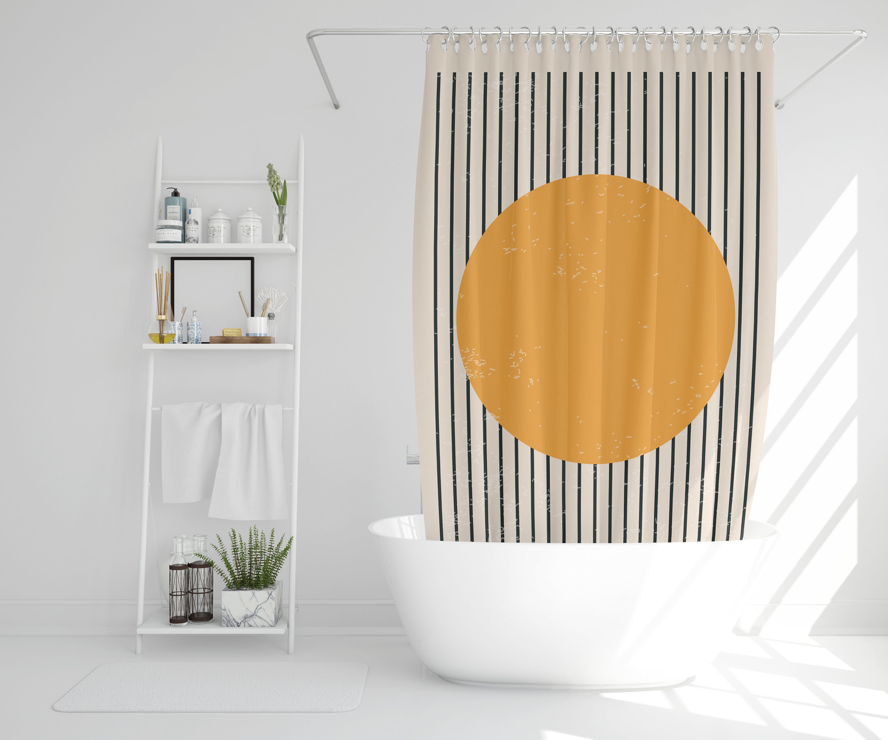 Abstract Vintage Sun Boho Shower Curtain - Waterproof for Vintage Bathroom Decor - Image 2