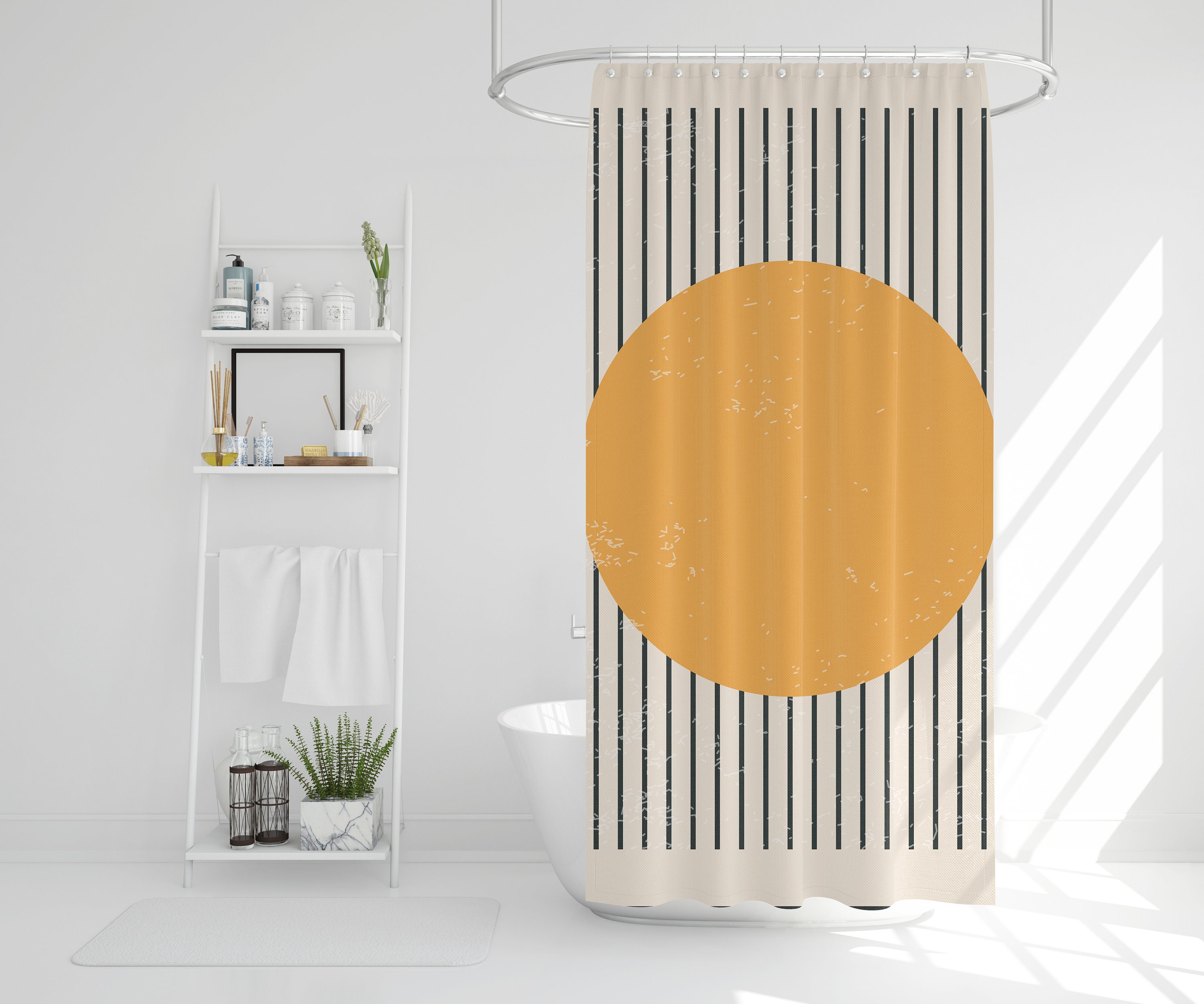 Abstract Vintage Sun Boho Shower Curtain - Waterproof for Vintage Bathroom Decor - Image 3