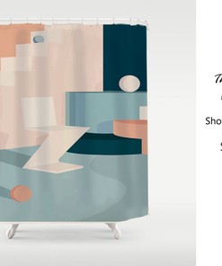 Abstract Waterproof Shower Curtain - Wet Room Bath Decor with Hooks and Custom Sizes Available