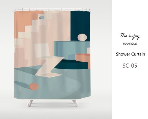 Abstract Waterproof Shower Curtain - Wet Room Bath Decor with Hooks and Custom Sizes Available