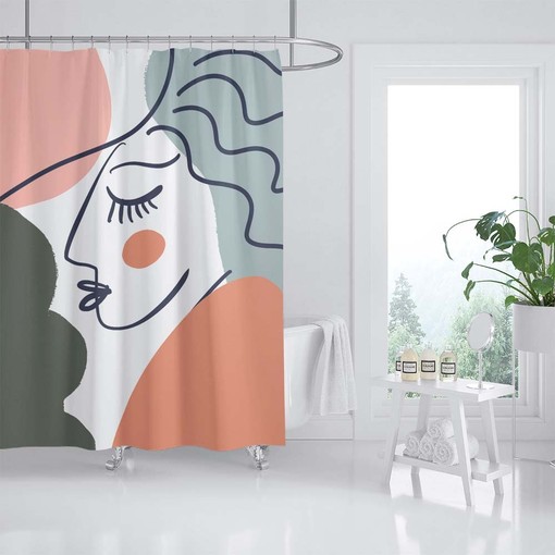 Abstract Woman Face Shower Curtain - Heavy Duty Polyester Fabric with Arts Painting - Image 2