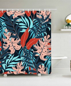 Add Color to Your Bathroom with Colorful Palm Leaves Shower Curtain, Tropical Botanical Bathroom Decoration