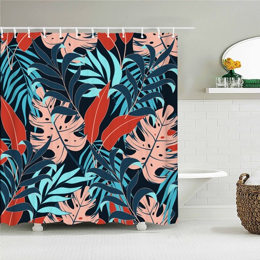 Add Color to Your Bathroom with Colorful Palm Leaves Shower Curtain, Tropical Botanical Bathroom Decoration