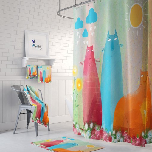 Add FolkNFunky Shower Curtain Set to Your Unique Bathroom Decor with Flossie's Cats Design