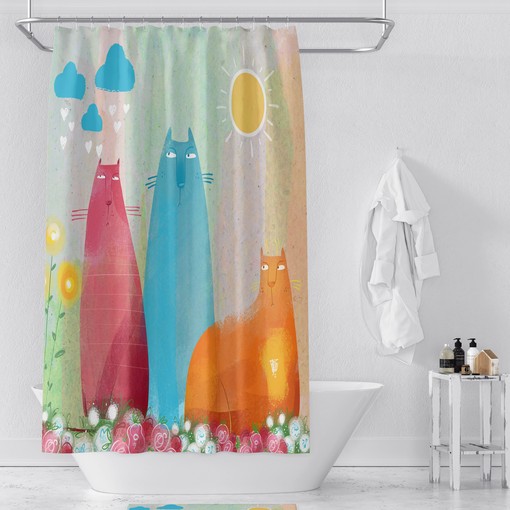 Add FolkNFunky Shower Curtain Set to Your Unique Bathroom Decor with Flossie's Cats Design - Image 2