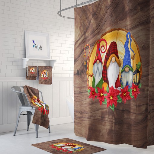 Add Nordic Gnome Christmas Shower Curtain Set to Your Unique Bathroom Decor with Optional Towel and Bath Mat Included