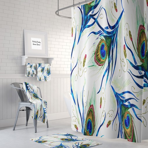 Add Restroom Shower Curtain to Kids Bathroom Decor with Peacock Shower Curtain - Image 2