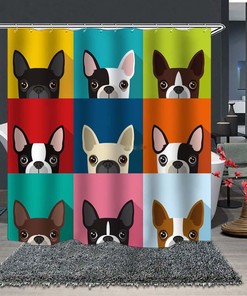 Add Some Cuteness to Your Bathroom with Colorful French Bulldog Shower Curtain, Cute Dog Pet Themed Bathroom Decor