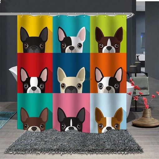 Add Some Cuteness to Your Bathroom with Colorful French Bulldog Shower Curtain, Cute Dog Pet Themed Bathroom Decor