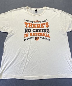 Add This "There's No Crying in Baseball" White Cotton Tee Baltimore Orioles Men's T-Shirt to Your Collection