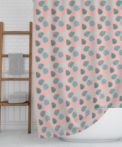 Add a Pop of Color to Your Bathroom with Colorful Tropical Shower Curtain featuring Coral Pink Polka Dots