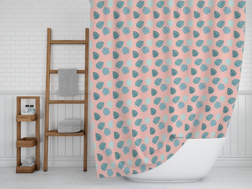 Add a Pop of Color to Your Bathroom with Colorful Tropical Shower Curtain featuring Coral Pink Polka Dots