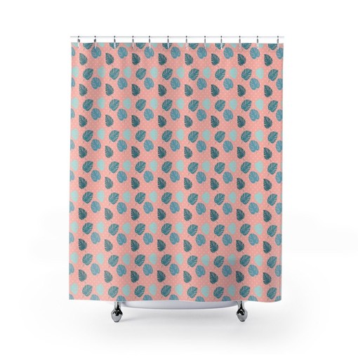 Add a Pop of Color to Your Bathroom with Colorful Tropical Shower Curtain featuring Coral Pink Polka Dots - Image 2