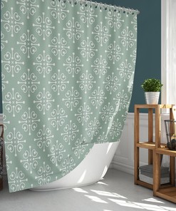 Add a Pop of Mint Green to Your Bathroom with Classic Baroque Shower Curtain, Contemporary Geometry