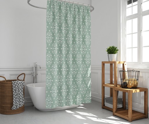 Add a Pop of Mint Green to Your Bathroom with Classic Baroque Shower Curtain, Contemporary Geometry - Image 2