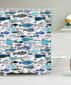 Add a Touch of Japan to Your Bathroom with Japanese Style Ocean Sea Fishes Shower Curtain, Blue White Fish Underwater