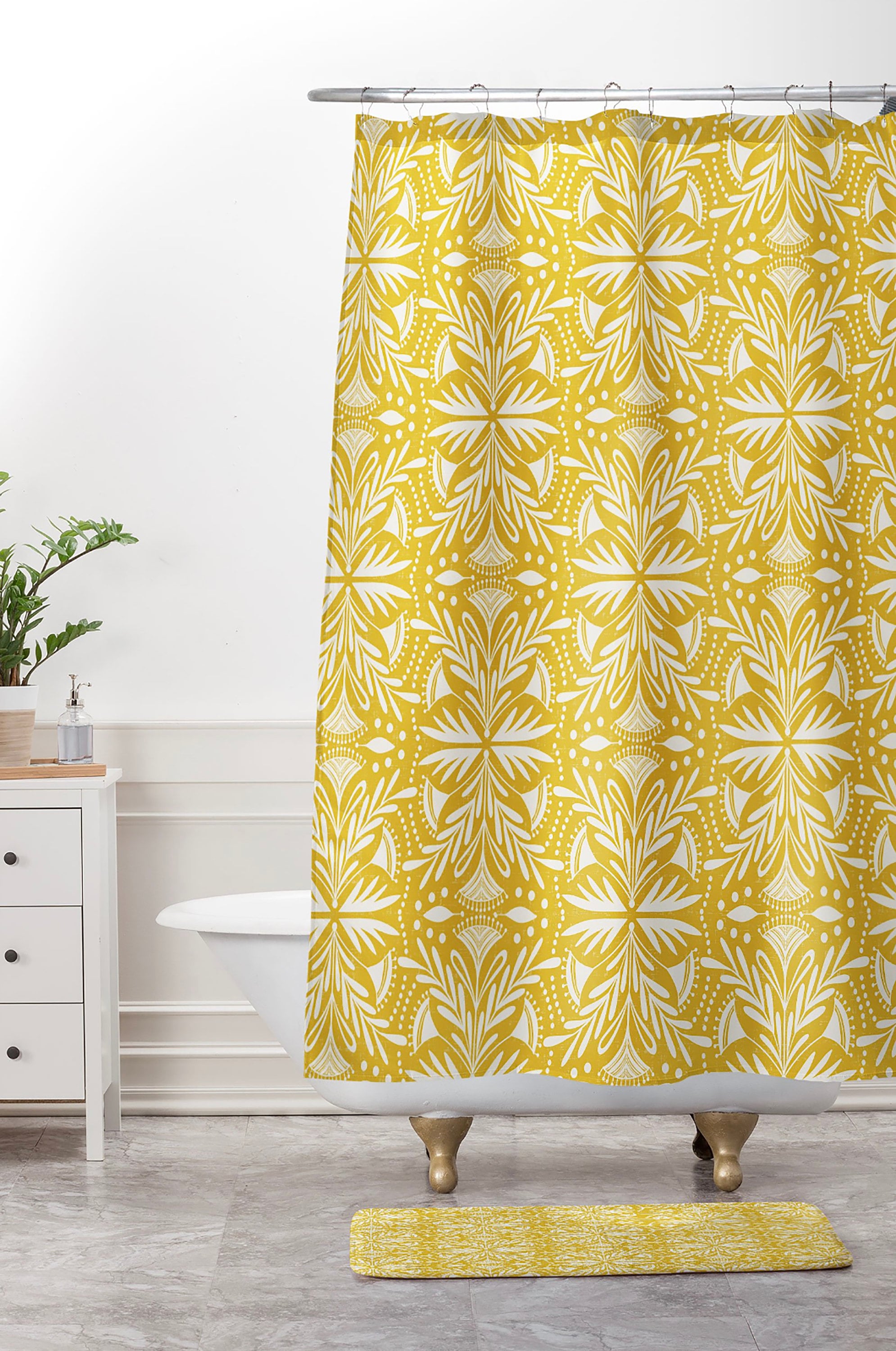 Adds a Touch of Glamour with Lenox Goldenrod Design Yellow Feminine Boho Shower Curtain for Bathroom Decor