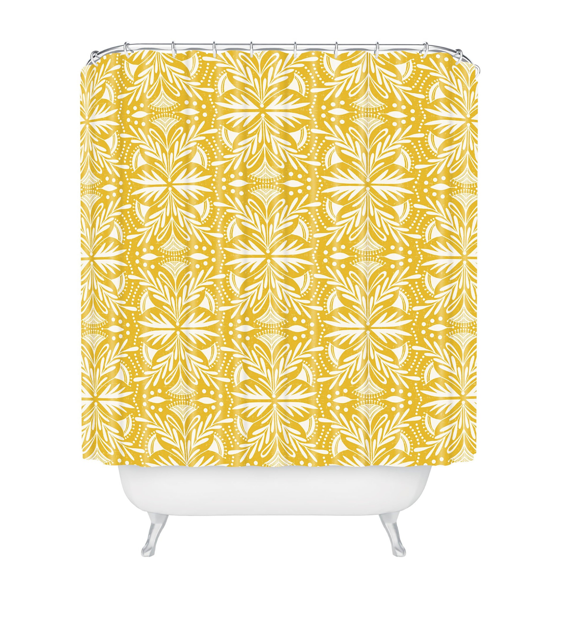 Adds a Touch of Glamour with Lenox Goldenrod Design Yellow Feminine Boho Shower Curtain for Bathroom Decor - Image 2