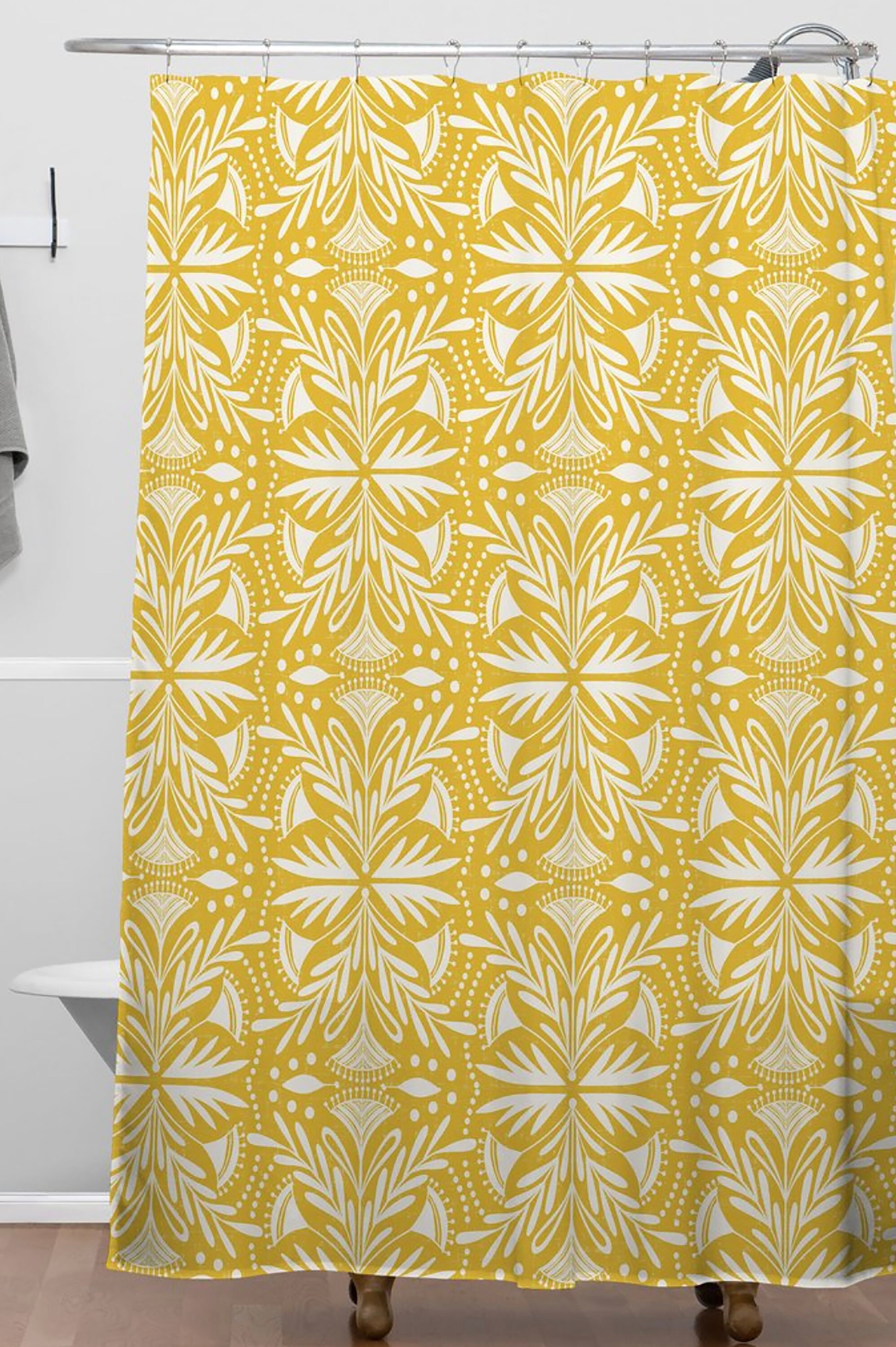 Adds a Touch of Glamour with Lenox Goldenrod Design Yellow Feminine Boho Shower Curtain for Bathroom Decor - Image 3