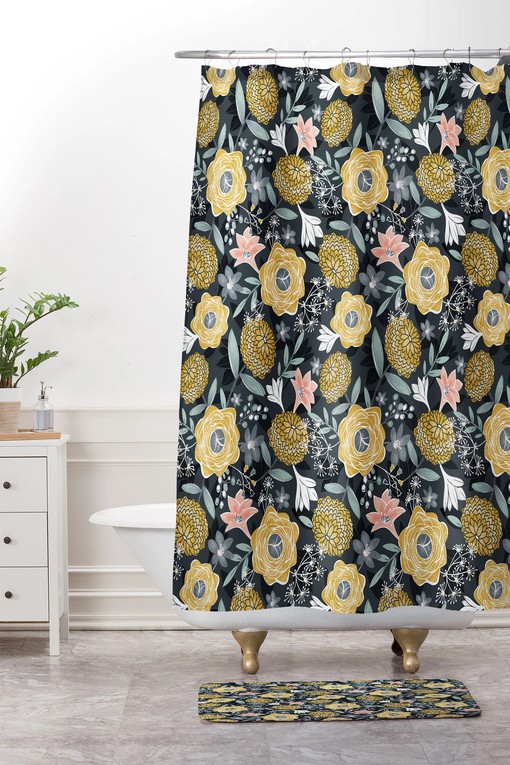 Adds a Touch of Mystery with Dark Floral Fabric Boho Shower Curtain for Bathroom Decor