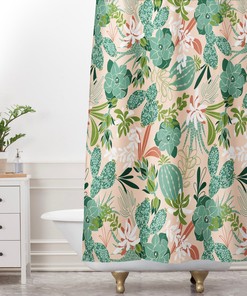Adds a Touch of Nature with Succulent Garden Design and Pink Boho Shower Curtain for Bathroom Decor