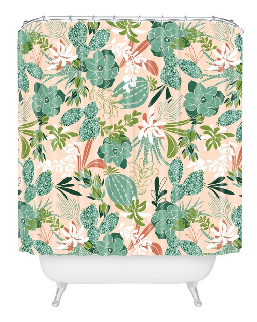 Adds a Touch of Nature with Succulent Garden Design and Pink Boho Shower Curtain for Bathroom Decor - Image 2