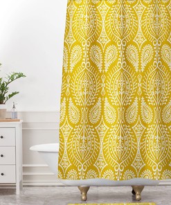 Adds a Touch of Warmth with Moroccan Yellow Paisley Fabric Boho Shower Curtain for Bathroom Decor