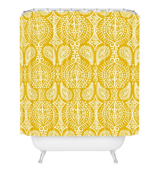 Adds a Touch of Warmth with Moroccan Yellow Paisley Fabric Boho Shower Curtain for Bathroom Decor - Image 2