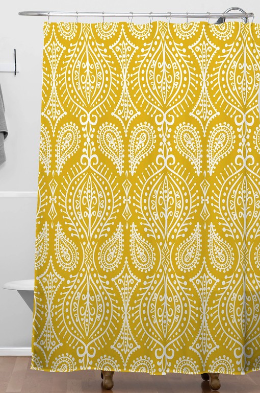 Adds a Touch of Warmth with Moroccan Yellow Paisley Fabric Boho Shower Curtain for Bathroom Decor - Image 3