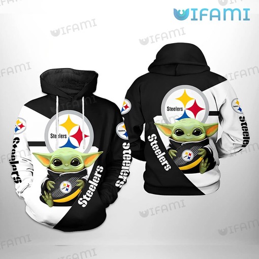 Adorable Baby Yoda White Black - Steelers All Over Print Hoodie with Cute Design