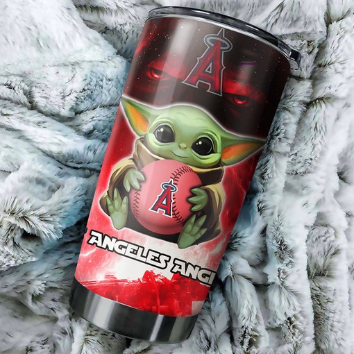 Adorable Los Angeles Angels MLB Tumbler with Cute Baby Yoda Design and Iconic MLB Logo