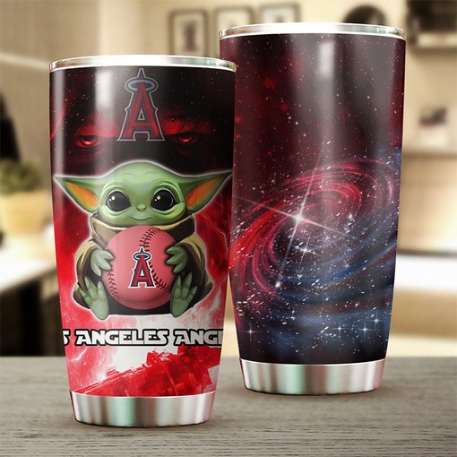 Adorable Los Angeles Angels MLB Tumbler with Cute Baby Yoda Design and Iconic MLB Logo - Image 2
