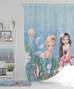 Adorable Mermaid Shower Curtain with Optional Bath Mat, Ideal for Kids' Bathroom Decor | kids bathroom shower curtain