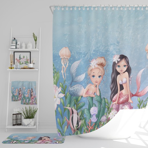 Adorable Mermaid Shower Curtain with Optional Bath Mat, Ideal for Kids' Bathroom Decor | kids bathroom shower curtain