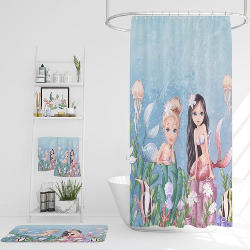 Adorable Mermaid Shower Curtain with Optional Bath Mat, Ideal for Kids' Bathroom Decor | kids bathroom shower curtain - Image 3