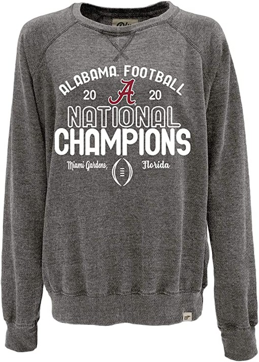 Alabama Crimson Tide 2020-2021 National Champs Burnout Crewneck Sweatshirt With Retro Ncaa Shirts