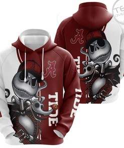 Alabama Crimson Tide All Over Print 3D Hoodie with Jack Skellington and Zero for Men