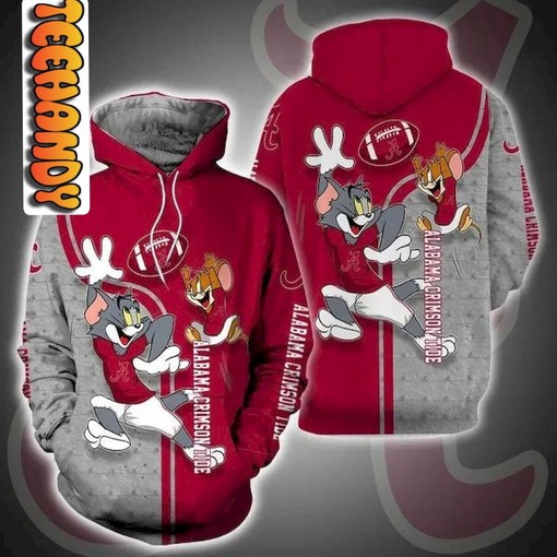 Alabama Crimson Tide Tom and Jerry All Over Print 3D Hoodie - Perfect for Fans