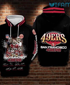 All Over Print Black Hoodie with Player Signatures - Perfect for San Francisco 49ers Fans