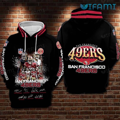 All Over Print Black Hoodie with Player Signatures - Perfect for San Francisco 49ers Fans