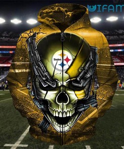 All Over Print Hoodie with Chained Skull Acrisure Stadium Design for Pittsburgh Steelers Fans