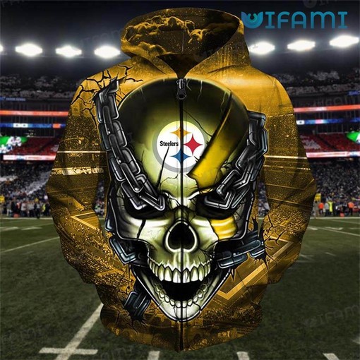 All Over Print Hoodie with Chained Skull Acrisure Stadium Design for Pittsburgh Steelers Fans