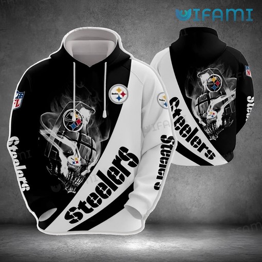 All Over Print Hoodie with Skull Grenade Logo Design for Pittsburgh Steelers Fans