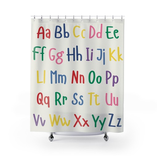 Alphabet Shower Curtain | Back To School Bathroom Decor | Educational Ideas - Image 2