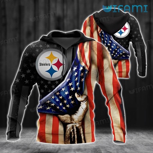American Flag Hand Print - Steelers 3D All Over Print Hoodie with Patriotic Design